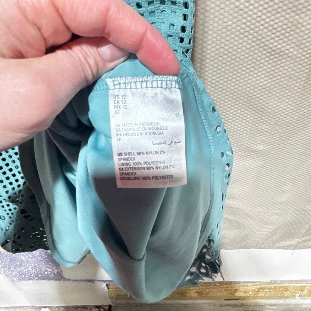 Alfani Teal Aqua Eyelet Laser Cut Dress Size 12 Sleeveless A-Line Empire Summer - Picture 5 of 9